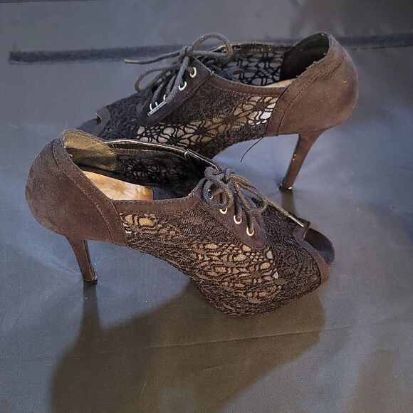 CHASE+CHLOE MESH LACE DESIGN PEEP TOE HIGH HEEL STILETTO PUMP - Picture 5 of 15